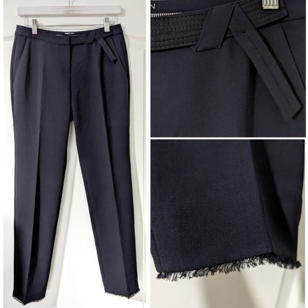 Marc Cain | Navy Slim Fit Trousers with Fringe Trim